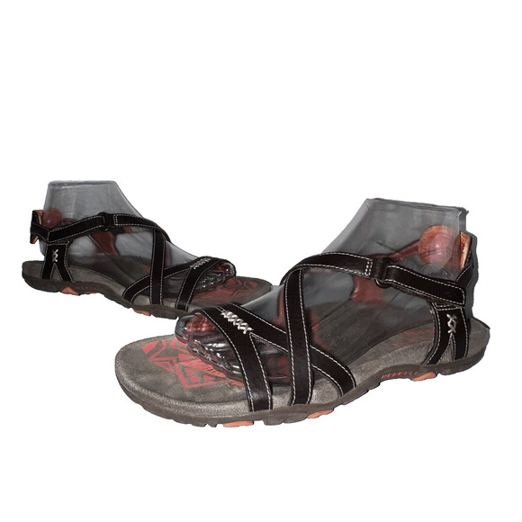MERRELL Shoes Women’s Size 8 Brown Leather Sandspur Cocoa Coral Strappy Sandals - Picture 2 of 9